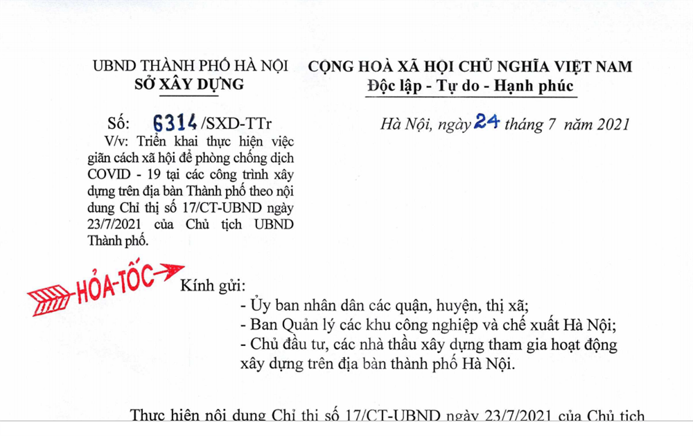 Hà Nội yêu cầu người dân dừng xây nhà trong thời gian giãn cách